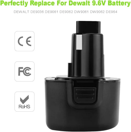 Miniatura 4 de Joiry Paquete de 2 baterías Ni-MH de repuesto de 9.6 V 3000 mAh con mayor seguridad y mayor tiempo de funcionamiento, compatible con Dewalt DE9061