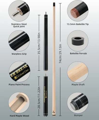 Miniatura 3 de CRICAL Heavy Hitter Jump Break Cue 3-Pieces 54inch Short Maple Break Jump Cue with 13.5mm Tip Punch Cue Professional Jump Cue Billiard Pool Stick