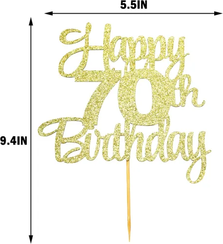 Miniatura 6 de Decoración de pastel de cumpleaños número 70 con purpurina dorada número 70 - Saludos a los 70 fabulosa decoración para tartas para 70 cumpleaños