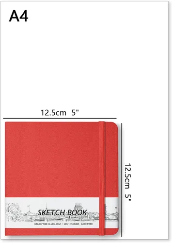 Miniatura 2 de Cuaderno de bocetos de bolsillo cuadrado de tapa dura de cuero PU de 5" x 5", 58 hojas de papel beige Dowling de 150 GSM, libro de bocetos de arte