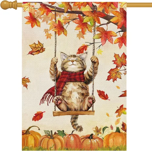 Miniatura 9 de Louise Maelys Bandera de casa de 28 x 40 pulgadas, doble cara, gran arpillera de bienvenida de gato, primavera, jardín, patio, corazón de amor