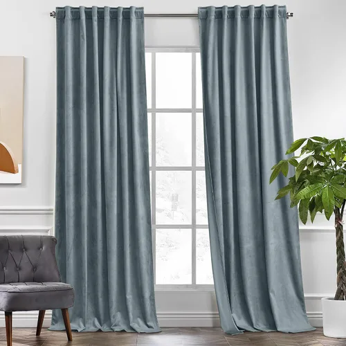 Miniatura 26 de KGORGE Cortinas de terciopelo verde cazador con pliegues pinzados de 84 pulgadas, con aislamiento térmico para oscurecer habitaciones, con anillas