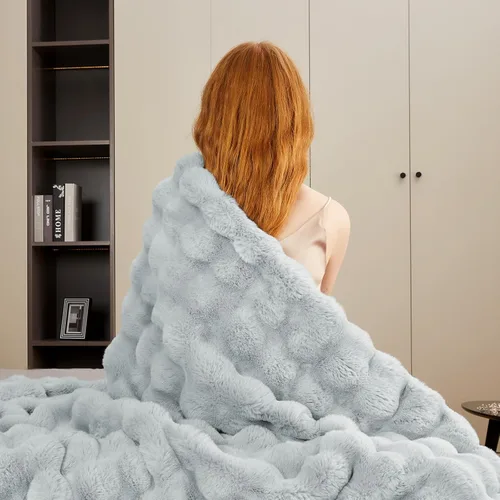 Miniatura 6 de Touchat Manta de Tiro de Piel de Conejo Sintética de Lujo 1000GSM, Mantas Grises Súper Pesadas Cálidas y Acogedoras para Sofá Cama Sofá, Manta
