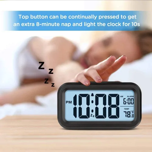 Miniatura 4 de Lesipee Reloj despertador digital, reloj para dormitorio, reloj de escritorio, funciona con pilas, reloj digital con luz nocturna inteligente, Negro