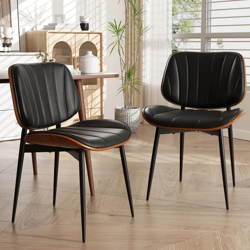 Miniatura 20 de Silla de comedor, sillas de comedor modernas de mediados de siglo, sillas de cocina tapizadas de piel sintética con respaldo de madera curvada