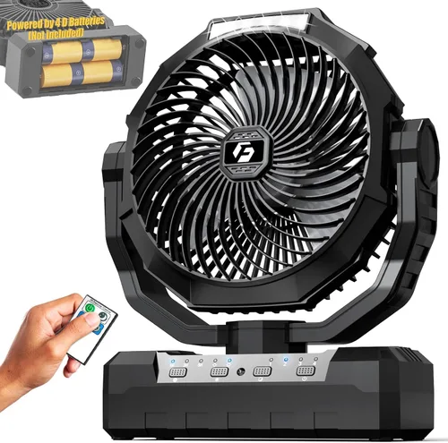 Ventilador operado por batería Wavmill [200H Max], ventiladores alimentados por batería de celda D y USB 2 en 1, ventilador portátil para acampar