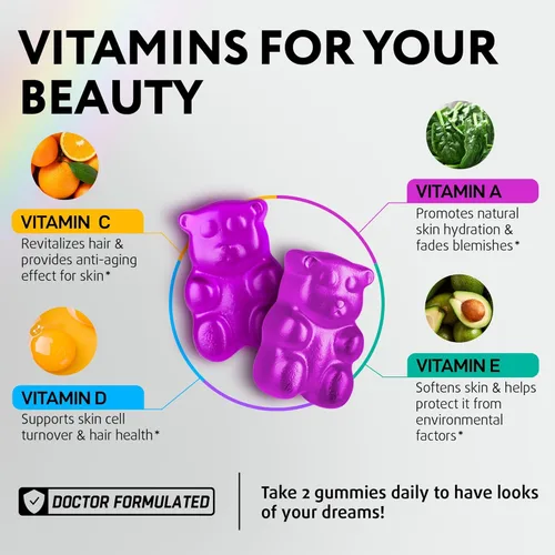 Miniatura 4 de Gomitas de biotina para cabello, piel y uñas, vitaminas para el crecimiento del cabello para mujeres y hombres, suplemento de gomitas para pérdida