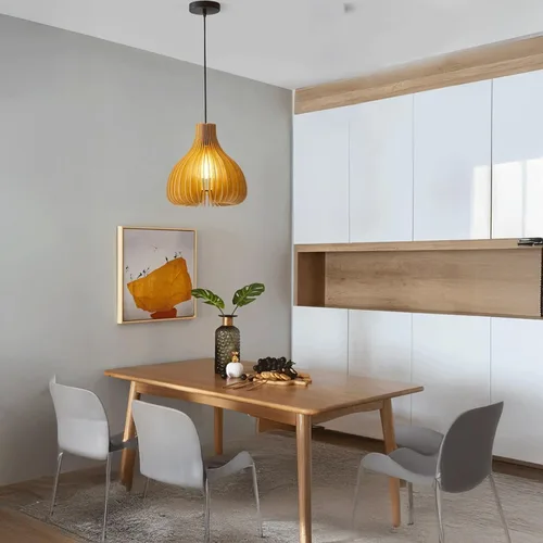 Miniatura 6 de Lámpara colgante de 9.1" Luz Colgante de Techo de Madera Maciza Ajustable Casquillo E27 Decorativa Iluminación Interior para Comedor Cocina Recámara