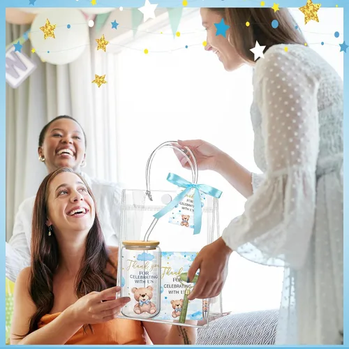 Miniatura 6 de Reallnaive Juego de 6 Premios de Juego de Baby Shower de Oso para Jugadores Ganadores Vasos con Tapas Pajitas Rodillo para Cara Bolígrafos Cuadernos