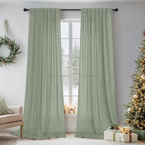 Miniatura 18 de Cortinas Largas de Lino de Lino 108 Pulgadas de Longitud para Sala de Estar 2 Paneles Bolsillo de Pestaña Trasera Cortinas Grandes para Ventana Saco