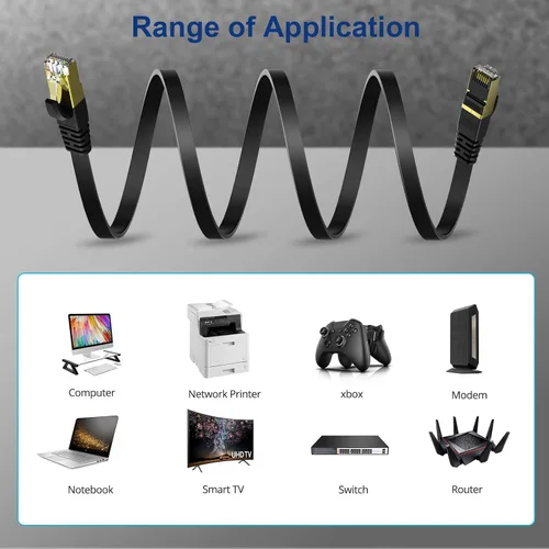 Miniatura 7 de KASIMO Cable Ethernet plano Cat 8 de 50 pies, cable de red LAN de Internet plano de alta velocidad Cat8 de 40 Gbps 2000 MHz SSTP con conector RJ45