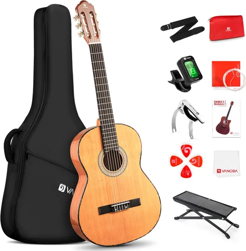 Miniatura 12 de Vangoa Guitarra clásica, cuerdas de nailon de 39 pulgadas, guitarra española para principiantes de tamaño completo con tapa de abeto y respaldo