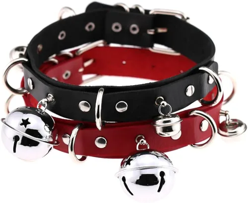 Miniatura 7 de FM FM42 Multicolor PU Simulated Leather Black-tone Silver-tone 4cm Large Bell Rivets Neckband Choker Necklace