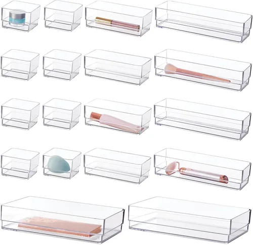 Miniatura 9 de STORi SimpleSort - Juego de 10 organizadores de cajones transparentes apilables Bandejas de varios tamaños Contenedores de almacenamiento