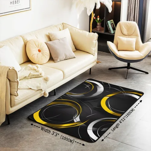 Miniatura 3 de jejeloiu Alfombra de área, alfombra decorativa de círculo geométrico, para sala de estar, arte abstracto moderno, amarillo, blanco y negro, 5 x 7