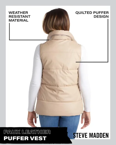 Miniatura 6 de Steve Madden Chaleco para mujer Chaleco de invierno acolchado de piel sintética para mujer Chaqueta acolchada sin mangas (S-XL)
