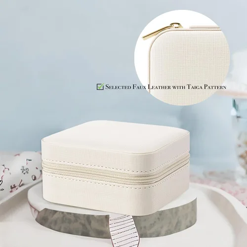 Miniatura 2 de Vlando Pequeño joyero de viaje organizador para niñas y mujeres, regalo anillos, aretes, collares, almacenamiento, color beige