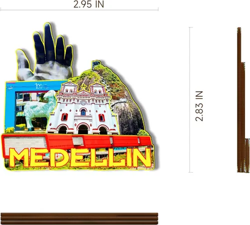 Miniatura 3 de Medellin Colombia - Imán de madera 3D para nevera, recuerdos coleccionables, decoración hecha a mano, artesanías 2