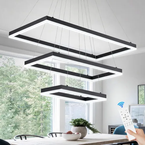 Miniatura 16 de Benkut Lámpara colgante LED moderna D24 pulgadas, color negro dorado, lámpara LED circular regulable, 1 anillo con control remoto, luz colgante