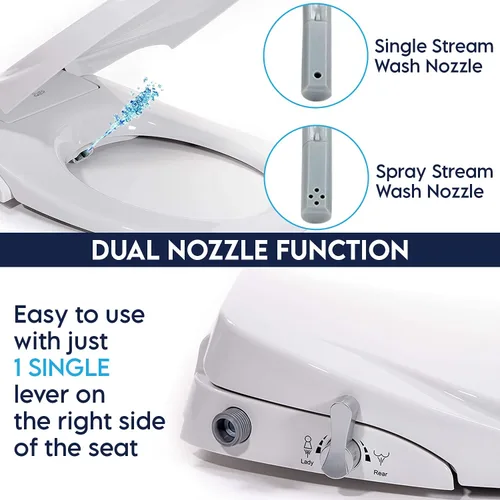 Miniatura 2 de JEP Asiento de inodoro manual con doble boquilla para inodoros redondos con asiento y funda de cierre suave Asiento de bidé para limpieza trasera