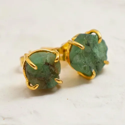 Miniatura 129 de Gempires Natural Raw Prong Setting Stud Earrings, 8-10 mm Crystals Earring, Handmade Jewelry, Gift for Her