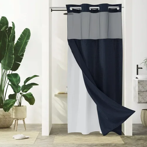 Miniatura 19 de Gibelle: cortina de ducha pequeña para baño de 36x74, cortina de ducha de punto gofre con juego de forro de tela a presión, no necesita ganchos