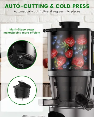 Miniatura 3 de Exprimidor de prensa en frío - Máquinas exprimidoras lentas con canal de alimentación de 5.5 pulgadas, exprimidor masticador para frutas y verduras
