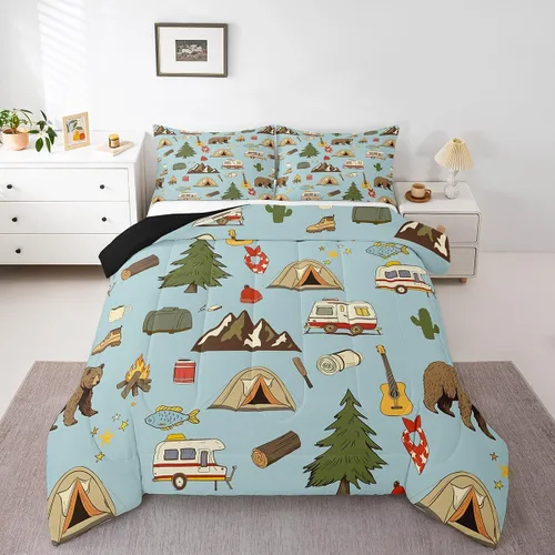 Miniatura 9 de Erosebridal Juego de edredón de pesca tamaño individual para hombres, juego de ropa de cama de peces de lubina para pescadores, niños de caza