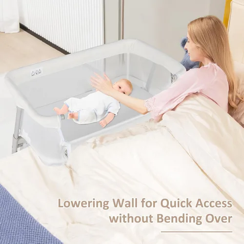 Miniatura 3 de INFANS Moisés sobre la cama para bebé, cama de noche con pared inferior para un fácil acceso, cierre seguro para dormir, altura ajustable, Blanco