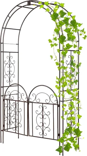 Miniatura 6 de Estructura de arco de jardín al aire libre de metal de Plow & Hearth, de 84 pulgadas de alto, entramado de celosía de hierro para plantas Rojo
