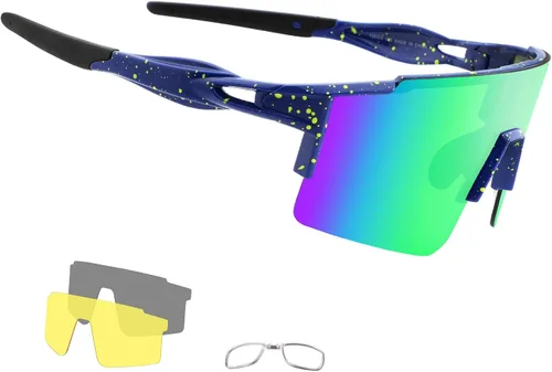 Miniatura 12 de OULAIQI Gafas de sol de ciclismo, polarizadas, para hombres y mujeres, con 1 lente o 3 lentes intercambiables, gafas de béisbol Rojo