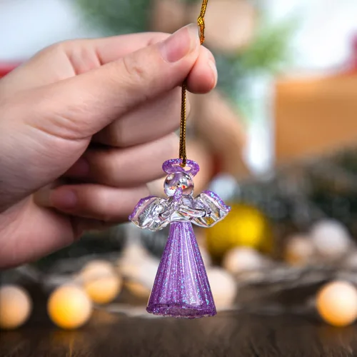 Miniatura 2 de 12 adornos de ángel dorado de cristal, ángeles de la guarda, adornos para árbol de Navidad de 2.1 pulgadas, colorido mini ángel colgante hilado