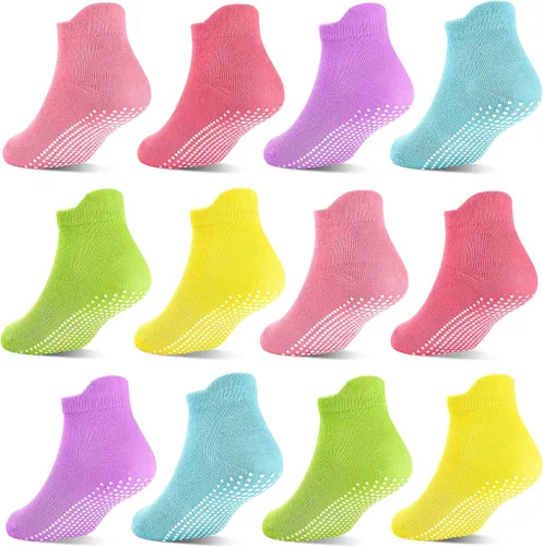 Miniatura 11 de Calcetines antideslizantes con agarre para bebés, niñas y niños, calcetines tobilleros para niños de 6 meses a 7 años, 12 pares