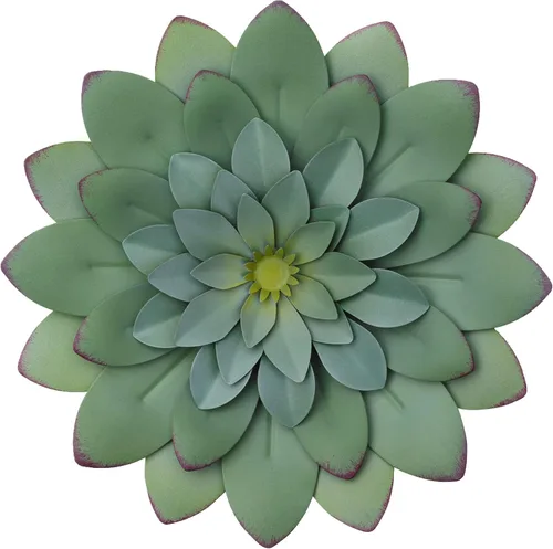 Everydecor Decoración de pared colgante de suculentas, verde, pintado a mano, arte de flores de metal 3D para sala de estar, dormitorio, cocina,