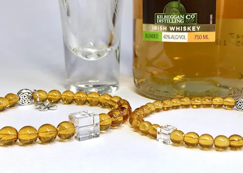 Miniatura 4 de Irish Whiskey Lover Bracelet in 2 Styles With Celtic Knot and Optional Shamrock Charm - Couples' Quartz and Glass Bracelet - Custom Sized for a