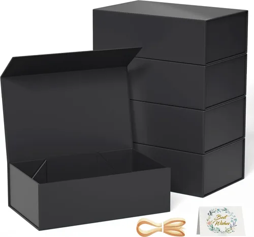 Miniatura 23 de RYDDOY Caja de Regalo Negra, 9.5x6x3'' Cajas de Regalo para Regalos con Tapas Cierre Magnético Rectangular Plegable para Caja de Propuesta