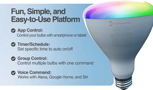 Miniatura 3 de Intermatic ABRA BR30 - Bombilla inteligente Wi-Fi, 750 lúmenes, LED RGB que cambia de color controlado por voz, compatible con Alexa y Google Home