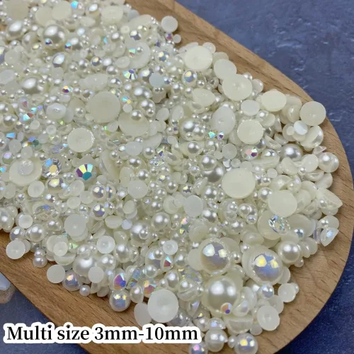 Miniatura 2 de Mezcla de perlas planas y diamantes de imitación, 2.16 oz de diamantes de imitación de resina semiredondas para manualidades, 0.116 in - 0.394 in