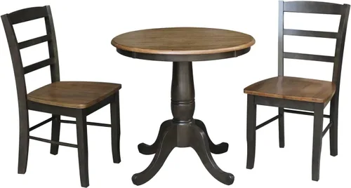 Miniatura 6 de IC INTERNATIONAL CONCEPTS Mesa de comedor redonda con pedestal de 30 pulgadas con 2 sillas Madrid con respaldo de escalera, nogal envejecido/piedra