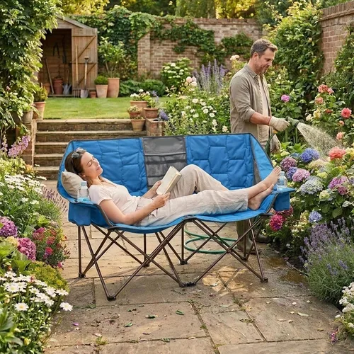 Miniatura 8 de SUNNYFEEL Silla Plegable Doble de Camping, Silla Loveseat Sobredimensionada, Silla de Césped Portátil/Plegable Resistente con Almacenamiento