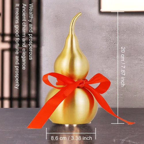 Miniatura 4 de Calabaza de latón Feng Shui Wu Lou con tira de la suerte roja para decoración de decoración de decoración del hogar, 7.87 pulgadas de alto, latón