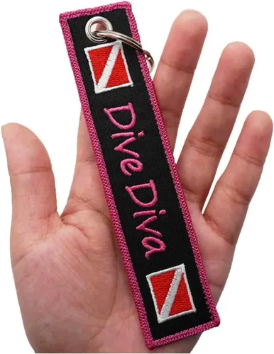 Miniatura 3 de Dive Diva Diver Down Flag Buceo Llavero Anillo, Rojo