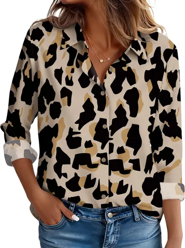 Miniatura 10 de CBOO Camisas resistentes a las manchas para mujer, sin arrugas y sin planchado, blusa de manga larga con botones para oficina Blanco resistente a