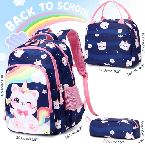 Miniatura 67 de Juego de mochila para niñas y adolescentes, mochila escolar para niños con bolsa para el almuerzo, estuche para lápices, mochilas escolares