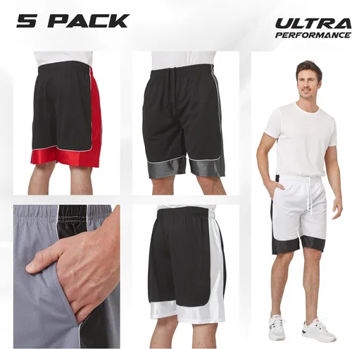 Miniatura 2 de Ultra Performance Paquete de 5 pantalones cortos para hombre, pantalones cortos atléticos de gimnasio, pantalones cortos de baloncesto para hombres