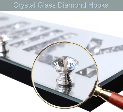 Miniatura 3 de Crushed Diamond Mirrored FAMILY - Letrero de placa de letras de espejo plateado de 15 pulgadas con 4 ganchos acrílicos de cristal, colgador