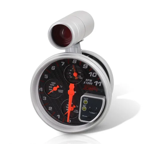 AJP Distributors Universal JDM Sport - Tacómetro 4 en 1 con cara de fibra de carbono de 5 pulgadas, medidor de tacómetro de 11 K RPM con presión de