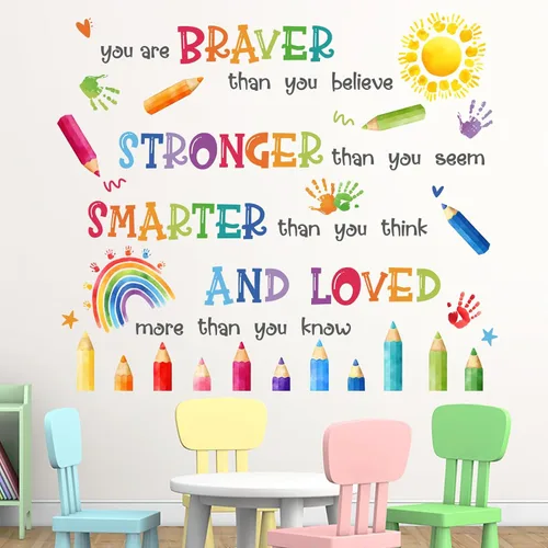 Miniatura 8 de Yovkky Calcomanías inspiradoras de pared de dinosaurio degradado pastel, con cita motivacional de dinosaurio, decoración neutra para guardería
