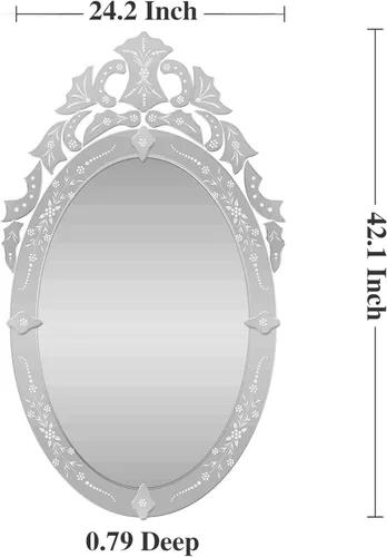 Miniatura 2 de KOHROS Espejo Ovalado para Baño de 42" x 24" Espejo Veneciano con Corona Superior Floral Grabada Sin Marco Espejo Decorativo de Pared para Tocador