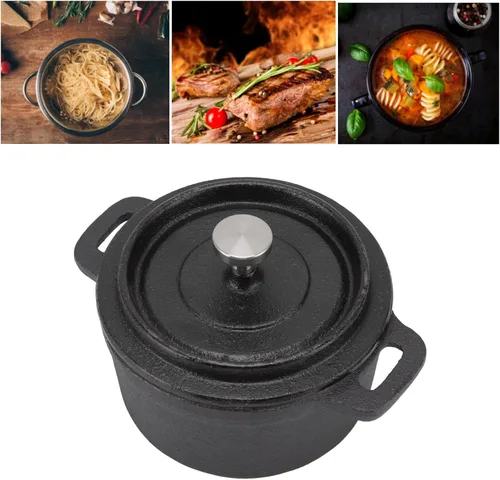 Miniatura 5 de Olla redonda de hierro fundido, olla de horno holandés con tapa, olla de hierro fundido grueso para horno eléctrico de gas y barbacoa (#1)
